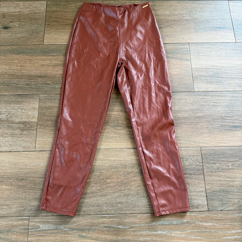 Fabletics Mid-Rise Vegan Leather Legging in Mahogany Size Large
